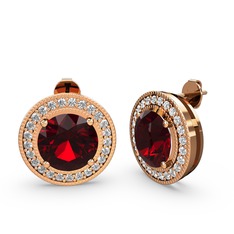 Beyaz zirkon ve garnet 18 ayar rose altın küpe