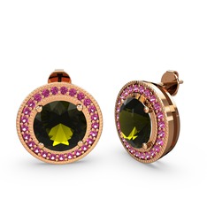 Esinti Daire Küpe - Rodolit garnet ve peridot 925 ayar rose altın kaplama gümüş küpe #1oa2vbm