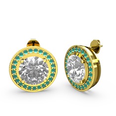 Esinti Daire Küpe - Kök zümrüt ve swarovski 8 ayar altın küpe #1oyhyex