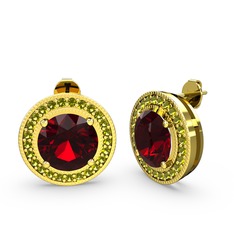 Esinti Daire Küpe - Peridot ve garnet 18 ayar altın küpe #1p5hop4