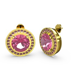 Esinti Daire Küpe - Kök yakut ve pembe kuvars 14 ayar altın küpe #1pyhlm3