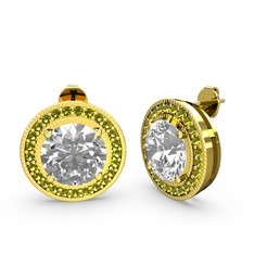 Peridot ve swarovski 8 ayar altın küpe