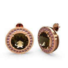 Esinti Daire Küpe - Kök yakut ve dumanlı kuvars 18 ayar rose altın küpe #1rg6k9k