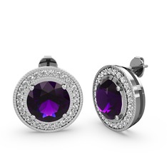 Esinti Daire Küpe - Swarovski ve ametist 8 ayar beyaz altın küpe #1riwfc7