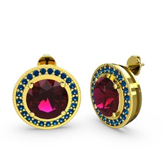 Lab safir ve rodolit garnet 14 ayar altın küpe