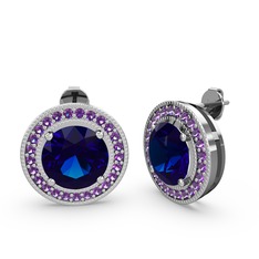 Ametist ve lab safir 8 ayar beyaz altın küpe