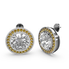 Esinti Daire Küpe - Sitrin ve swarovski 8 ayar beyaz altın küpe #1sls4sr