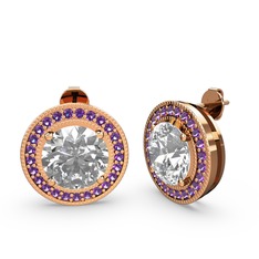 Esinti Daire Küpe - Ametist ve swarovski 14 ayar rose altın küpe #1srfp99