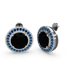 Esinti Daire Küpe - Lab safir ve siyah zirkon 18 ayar beyaz altın küpe #1t3lmo8