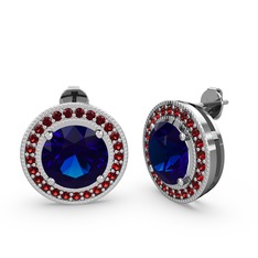Garnet ve lab safir 18 ayar beyaz altın küpe