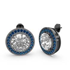 Esinti Daire Küpe - Lab safir ve swarovski 925 ayar siyah rodyum kaplama gümüş küpe #1ulw6pc