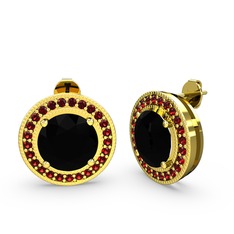 Garnet ve siyah zirkon 14 ayar altın küpe
