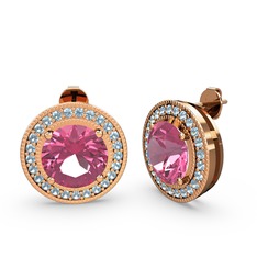 Akuamarin ve pembe kuvars 18 ayar rose altın küpe