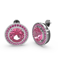 Rodolit garnet ve pembe kuvars 18 ayar beyaz altın küpe