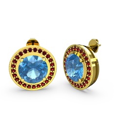 Esinti Daire Küpe - Garnet ve akuamarin 925 ayar altın kaplama gümüş küpe #1vd0gys