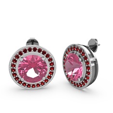 Garnet ve pembe kuvars 18 ayar beyaz altın küpe