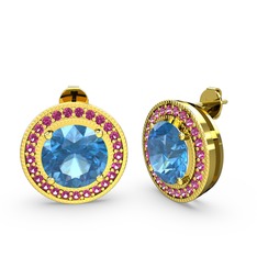 Esinti Daire Küpe - Rodolit garnet ve akuamarin 925 ayar altın kaplama gümüş küpe #1xl9jx5