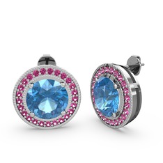 Esinti Daire Küpe - Rodolit garnet ve akuamarin 8 ayar beyaz altın küpe #1ydi5mo