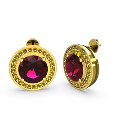 Esinti Daire Küpe - Sitrin ve rodolit garnet 925 ayar altın kaplama gümüş küpe #1yox73f