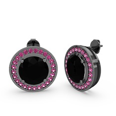 Esinti Daire Küpe - Rodolit garnet ve siyah zirkon 925 ayar siyah rodyum kaplama gümüş küpe #1yuqatc