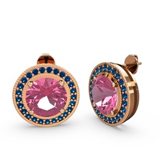 Lab safir ve pembe kuvars 14 ayar rose altın küpe