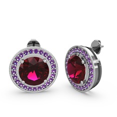 Ametist ve rodolit garnet 925 ayar gümüş küpe