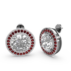 Garnet ve beyaz zirkon 8 ayar beyaz altın küpe