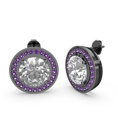 Esinti Daire Küpe - Ametist ve swarovski 925 ayar siyah rodyum kaplama gümüş küpe #2paw03