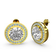 Esinti Daire Küpe - Akuamarin ve swarovski 18 ayar altın küpe #38900a