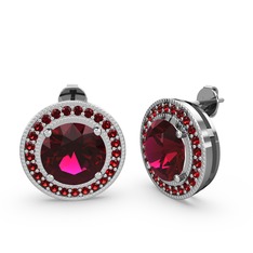 Esinti Daire Küpe - Garnet ve rodolit garnet 14 ayar beyaz altın küpe #38n9zl