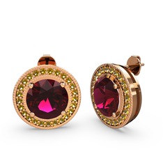 Esinti Daire Küpe - Sitrin ve rodolit garnet 18 ayar rose altın küpe #43an33
