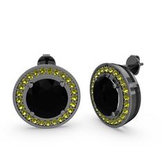 Esinti Daire Küpe - Peridot ve siyah zirkon 925 ayar siyah rodyum kaplama gümüş küpe #44vl5a