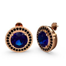 Siyah zirkon ve lab safir 18 ayar rose altın küpe