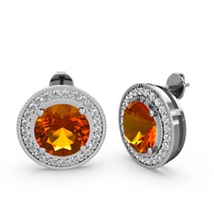 Swarovski ve sitrin 8 ayar beyaz altın küpe