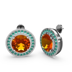 Esinti Daire Küpe - Kök zümrüt ve sitrin 18 ayar beyaz altın küpe #4ej4e7