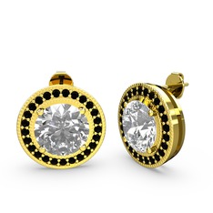 Esinti Daire Küpe - Siyah zirkon ve swarovski 14 ayar altın küpe #4o9vum