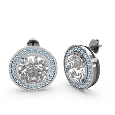 Esinti Daire Küpe - Akuamarin ve swarovski 8 ayar beyaz altın küpe #56zqx7