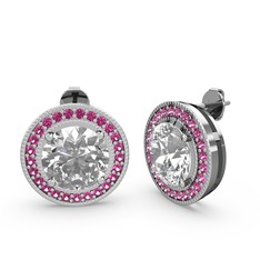 Rodolit garnet ve swarovski 14 ayar beyaz altın küpe