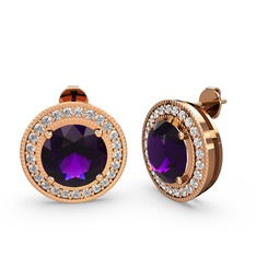 Swarovski ve ametist 18 ayar rose altın küpe