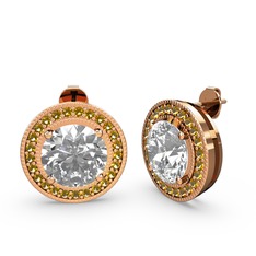 Sitrin ve beyaz zirkon 8 ayar rose altın küpe