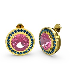 Lab safir ve pembe kuvars 18 ayar altın küpe