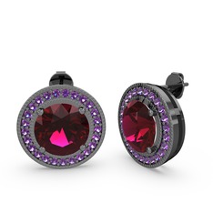 Esinti Daire Küpe - Ametist ve rodolit garnet 925 ayar siyah rodyum kaplama gümüş küpe #6v8w6y