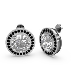 Esinti Daire Küpe - Siyah zirkon ve beyaz zirkon 18 ayar beyaz altın küpe #7eu31i