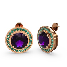 Yeşil kuvars ve ametist 8 ayar rose altın küpe