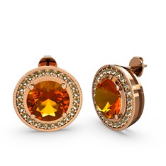 Esinti Daire Küpe - Dumanlı kuvars ve sitrin 8 ayar rose altın küpe #7m1200