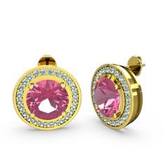 Akuamarin ve pembe kuvars 18 ayar altın küpe