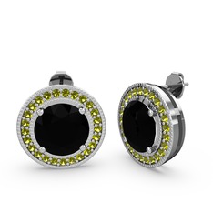 Esinti Daire Küpe - Peridot ve siyah zirkon 925 ayar gümüş küpe #8ifamh