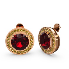 Esinti Daire Küpe - Sitrin ve garnet 8 ayar rose altın küpe #93d2yd