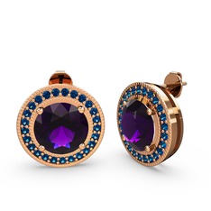 Esinti Daire Küpe - Lab safir ve ametist 18 ayar rose altın küpe #9f08q7