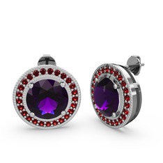 Garnet ve ametist 18 ayar beyaz altın küpe